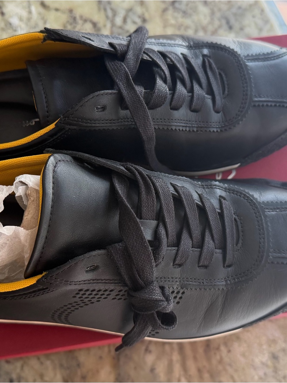 Salvatore Ferragamo Black Leather Sneakers with Yellow Interior